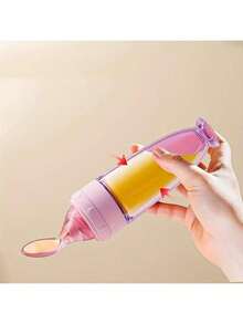 Bình sữa silicon nhiều màu 90ml/3OZ mới, Bình đựng cháo kèm thìa ăn bằng silicon mềm, cốc hút và nắp chống bụi, bình sữa bóp mềm - Nhiều màu - Xem 2