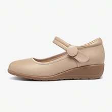 CAMEL CROWN Giày bệt nữ, Giày Mary Jane Mom da bò mùa hè có gót đế xuồng, Giày da thật hở mũi, Giày da nhỏ. - Màu be - Xem 4