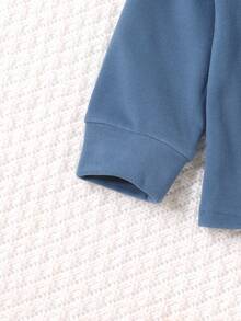 3件套男童休闲可爱T恤套装，柔软舒适，纯色拼接细节长袖高领T恤，秋冬服装 - 彩色 - 查看 8