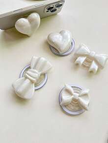 1 Three-Dimensional Bow Heart-Shaped Magnetic Mobile Phone Sliding Stand, Adhesive/Magnetic Desktop Creative Support Stand Compatible With IPhone, Android Phone, Gift For Birthday, Family, Friends Push-Pull Phone Grip Phone Holder Phone Accessories