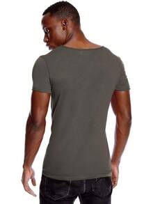 Camiseta de cuello en V profundo para hombre, camiseta de escote pronunciado, camiseta invisible, parte superior con cuello en V - Gris - Cuello redondo - Ver 2
