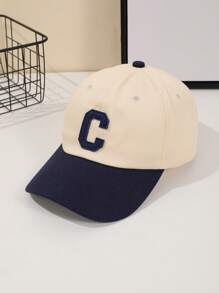 1 件男士卡其色字母“C”软顶可调节棒球帽，休闲学院风，适合日常运动装