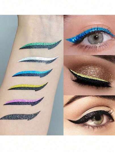 6/1件装自粘眼线贴，临时眼妆贴纸，闪亮假睫毛，适用于派对、夜店、舞台、节日，眼线和眼影转移贴纸，化妆，便宜，房间装饰，梳妆台，旅行，卧室，化妆配件，便宜，圣诞礼物，化妆品，化妆工具，便宜货，礼物，女士礼物，圣诞礼物