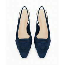 Women's Slingback Kitten Heels Pointed Toe Closed Low Heel Dress Pumps Comfortable Office Party Shoes - 藏蓝色 - 查看 5