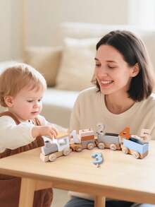 Wooden Birthday Train, Early Childhood Education Toys, Early Education Puzzle Train Digital Building Block Assembly Cognitive Matching Toys, Children's Toys, Train, Train Set, Wooden Train - Suitable As A Birthday Gift - Wooden Birthday Train - View 5