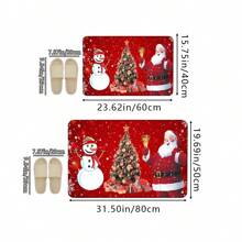 1 Stück Fußmatte mit Weihnachtsmann Motiv, rechteckiger, schnell trocknender und saugfähiger Polyester Teppich mit Weihnachtsbaum und Schneemann Mustern, geeignet für Innen- und Außenbereich, Zuhause, Schlafzimmer, Badezimmer, Küche und Esszimmer Dekoration, als Geschenk, Partyartikel, Festtagsdekoration zu Weihnachten, Neujahr und für den Hof
