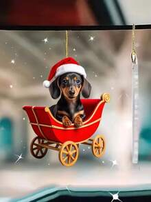 1/3/5 piezas Colgante de perro salchicha acrílico 2D plano - Llavero acrílico navideño, Accesorio de llavero de mascota lindo, Idea de regalo de festival, 2D plano, Mejor para Navidad, Decoración navideña