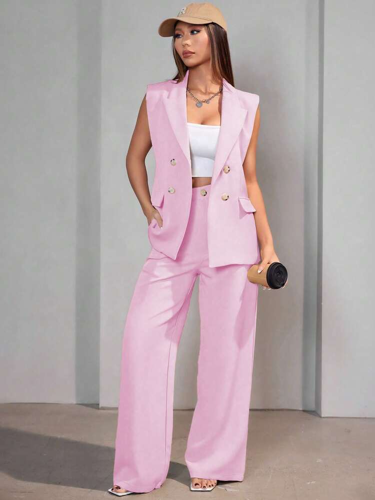 MODA MO, REF: AS-1347 Women's Casual Suit Vest | Elegant Tailored Set | Sophisticated Look | Women's 2-Piece Blazer | Refined Style | Versatile For Casual Or Formal Occasions | Size S, M, L | High Quality | Comfort And Style - 淺粉色 - 查看 6