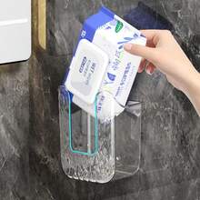1pc Wall-Mounted Wet Wipes Dispenser, No Drill Wet Wipes Organizer, Transparent Glacier Wave Pattern Tissue Box, Refillable Wet Wipes Container, Waterproof Bathroom Wall-Mounted Storage Box, Suitable For Bathroom, Kitchen, Bedroom And Other Home Spaces, Wet Wipes Bathroom Accessory - Multicolor - View 5