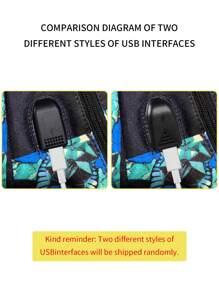 青少年新款时尚百搭鲨鱼图案大容量背包，简约独特的校园背包，适合返校季，轻巧的夏季印花背包，全身随机印花（所有织带和字母均为随机）书包返校用品 - 藍色 - 查看 9