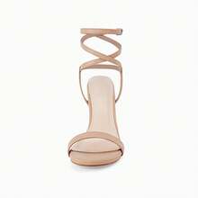 Women Strappy Lace-Up Heeled Sandals Ankle Strap High Heel Elegant Summer Dress Shoes - 卡其色 - 查看 6