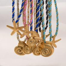 1 件时尚奢华 18K 金不锈钢海螺、海星和太阳吊坠项链，女士百搭配饰 - 金色 - 查看 5