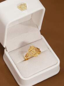 1pc Handcrafted Oval Sun Pattern Adjustable Ring, 24K Gold Plated, Suitable For Women, No Packaging - Oval Series - View 7