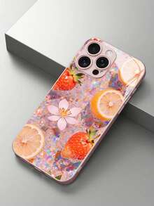 Carcasă de telefon roz, cu model strălucitor, cu halou, cristalin, flori de cireș colorate, gradient strălucitor, compatibilă cu 16 Pro Max/15 Pro/14/13/12 Pro/11/XS Max, Galaxy S25 Ultra/S24/S23/S22 Plus/A54/A55, Redmi Note 13 Pro/14 Pro, 13T Pro - Roz - Vizualizare 6