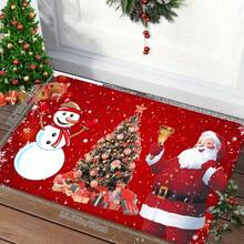 1 Stück Fußmatte mit Weihnachtsmann Motiv, rechteckiger, schnell trocknender und saugfähiger Polyester Teppich mit Weihnachtsbaum und Schneemann Mustern, geeignet für Innen- und Außenbereich, Zuhause, Schlafzimmer, Badezimmer, Küche und Esszimmer Dekoration, als Geschenk, Partyartikel, Festtagsdekoration zu Weihnachten, Neujahr und für den Hof