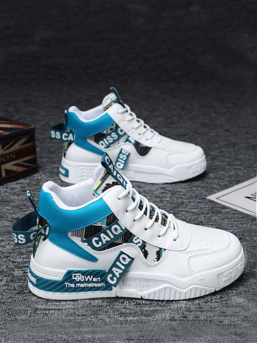 Plus Size Men's Fashionable Streetwear Skateboard Shoes, Comfortable Non-Slip Lace-Up Casual Sports Sneakers, Colorblock Design White Shoes, Suitable For Outdoor Activities 2000s Style Valentine's Day Ideas