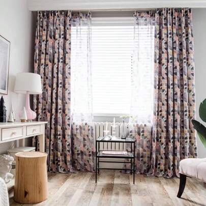 1 st halvmörkläggande geometrisk halvcirkelmönster linnegardin, modern amerikansk stil för sovrum, arbetsrum, balkong, vardagsrum, fönsterkarm