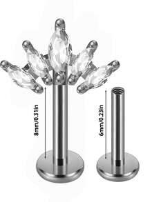 1 件不锈钢榄尖形花朵垂直柱耳轮穿孔皇冠/蝴蝶耳环耳钉身体穿孔首饰 - 如圖 - 查看 15