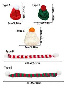 6pcs Mini Christmas Decorations - Mini Santa Hats & Scarves, Mini Knitted Santa Hats, Small Christmas Bottle Toppers, Doll House Christmas Party Decor, Home Decor