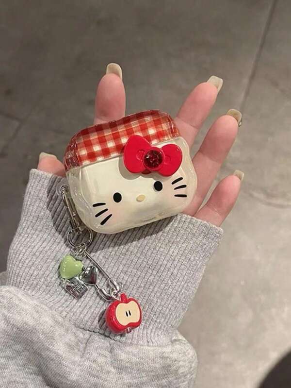 Sanrio Sanrio 1pc Cartoon Cute KT Kitty, 3D Stereo Diamond Butterfly With Cute APPLE Heart Pendant, Drop And Scratch Resistant Bluetooth Headset Protective Case, Compatible With AIRPODS 1/2/3/4/Pro/Pro(2nd)