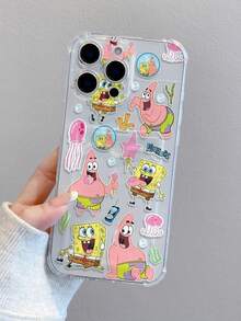 SPONGEBOB 1 件可爱有趣的透明卡夹海绵宝宝主题彩绘图案防震手机壳适用于 11/12/12 Pro Max/14 Pro Max/15/15 Pro/16/16 Pro Max - 彩色 - 查看 3