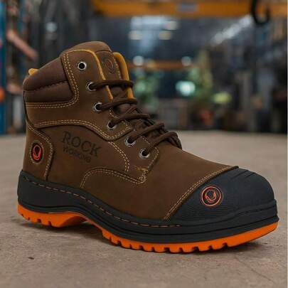 Zapatos De Trabajo Rock Working Para Hombre Hechos De Piel Con Casco Reforzado Comodos Y Resistentes Lisos