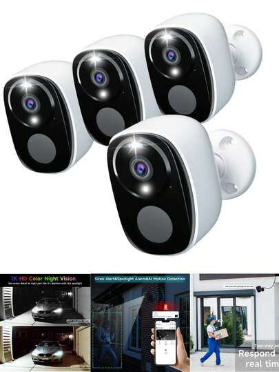 2K Wireless Outdoor Surveillance Camera Spotlight Battery Powered, Wi Fi Enabled, Night Vision, AI PIR Motion Detection, Two Way Audio, Zwart