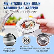 Upgraded 3 In 1 Kitchen Sink Drain Strainer&Sink Stopper,Stainless Steel Pop Up Sink Drain Strainer,Anti-Clogging Basket Strainer,High Durability With Brass Core - 銀色 - 查看 2