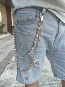 Y2K Light Gold Minimalism Colored Pearls Double Layered Pants Chain Fashionable Men And Women One's Waist Luxury Accessories Hip Hop Jewelry Holiday Gifts