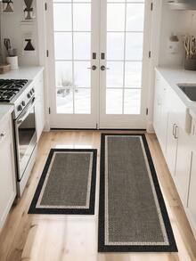1件灰色厨房地垫，黑色包边，防滑防污，适用于房间装饰、客厅、浴室、卧室地毯、门垫、区域地毯和户外地毯，采用聚酯纤维制成，易于清洁且可机洗，适合所有季节和节假日。 - 灰色 - 查看 7