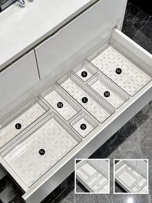 4 pezzi/2 pezzi/1 pezzo Scatola organizzatrice per il trucco da scrivania, scatola portaoggetti in materiale PET trasparente spesso, design a righe verticali elegante, minimalista e alla moda, impilabile per pennelli trucco, prodotti per la cura della pelle, rossetti, profumi, multifunzionale per cancelleria, accessori, gioielli