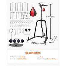 2 In 1 Punching Bag Stand, Steel Heavy Duty Workout Equipment, Adjustable Height Boxing Punching Bag And Speed Bag Stand, Freestanding Sandbag Rack, Holds Up To 140 Lbs, For Home Gym Fitness - 黑色 - 查看 7