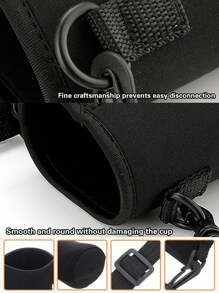 1 件水瓶袋适用于 550ml 750ml 1000ml 1500ml 杯子刺绣字母印花防烫，氯丁橡胶瓶保护架带可调节肩带，适合徒步旅行露营运动水瓶套保温袋斜挎包 - 黑色 - 查看 6