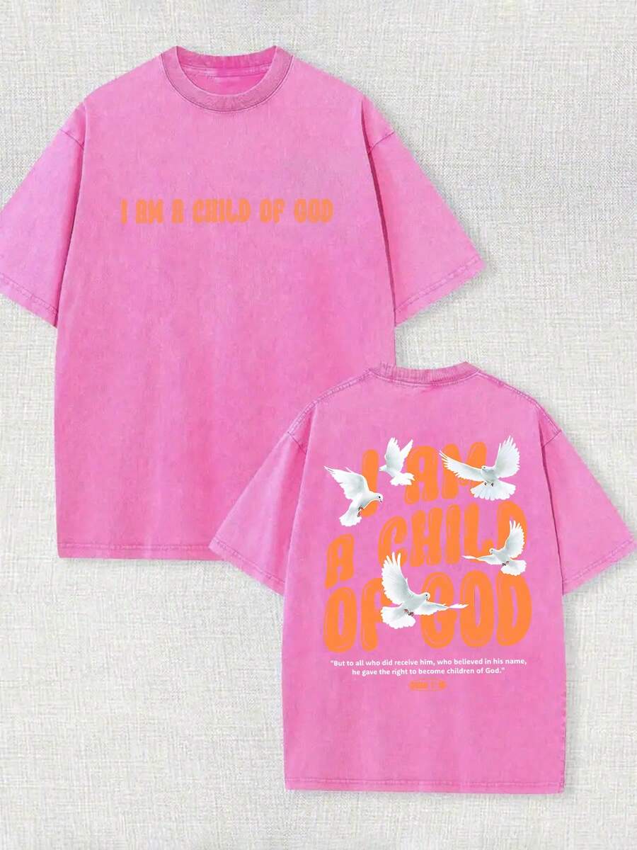 230g Double-Sided Washing, God's Children Printed T-Shirts, High-Quality Batik Cotton Vintage Fashion Brand T-Shirts, Beach-Necessary, Men's Summer T-Shirts, Holiday Gifts, Perfect Gifts. - 玫紅色 - 查看 1