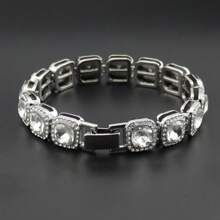 Pulseira quadrada de strass cubana estilo hip hop Miami, 1 peça, para homens e mulheres, adequada para uso diário