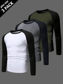 男士加大三件套撞色插肩袖休闲T恤 - 彩色 - 查看 1