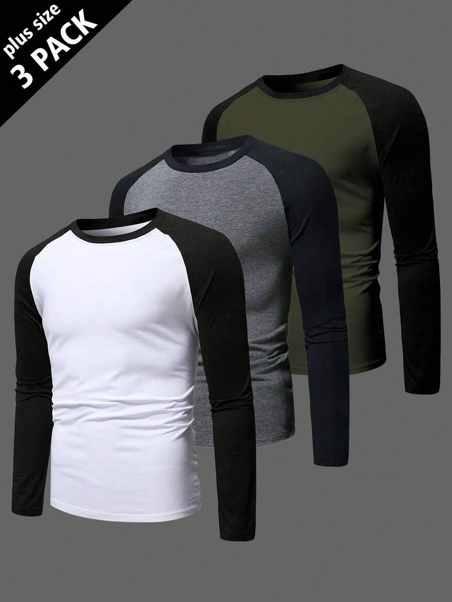 男士加大三件套撞色插肩袖休闲T恤 - 彩色 - 查看 1