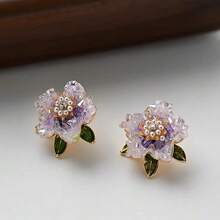 1 Piece Elegant French Retro Flower Earrings Exquisite Craft Light Luxury Niche Jewelry For Women Daily Party Wear Mother's Day 2026 Best Mom Gift For Mom Mum Gift Gift For Grandma Sentimental Heartfelt Unique Surprise Gift - 淺紫色耳環 - 查看 9
