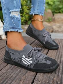 拼色运动鞋 - 拼色休闲运动鞋 - 系带，轻便，软底 - 散步，滑冰，日常穿着 - 女士 - 舒适，时尚，多功能 - 迈向时尚与舒适 - 灰色 - 查看 3