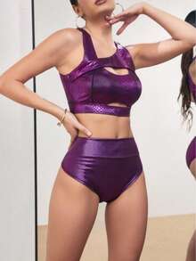 Mini Short De Lycra foil Pole Dance Y Baile Twerk Sexy, Coral  Colorblock    Canalé    Playa  Vacación - Rosa - Ver 3