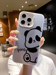 Compatible With IPhone 16, 15, 14, 13, 12, 11 Pro Max//Redmi/OPPO/Infinix Series, 1pc Fashionable Panda Pattern Shockproof, Anti-Fingerprint, Anti-Drop Metallic Button 3-In-1 IMD Phone Case, Silver Color - Silver - View 2
