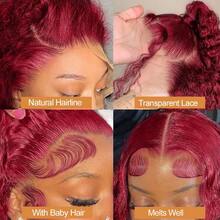 30Inch 200% Density Deep Curly Full Lace Frontal Wig HD Transparent 13x4 HD Lace Frontal #99J Burgundy Red Fashionable Color Human Blended Hair With Fiber Wigs Pre Plucked Deep Wave Curly With Fiber Lace Frontal Wigs For Women - SBUG - View 7