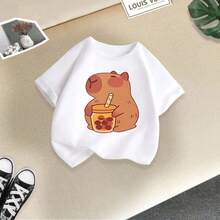 Short-Sleeved, Round-Neck T-Shirt With Capybara Print - White - View 3