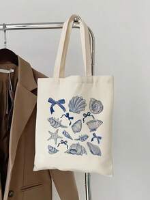 Bolsa de Praia Estilo Férias, Bolsa de Viagem Dobrável, Bolsa Estampa de Concha, Bolsa de Viagem Leve, Bolsa de Viagem Estilo Relaxado, Bolsa de Viagem Super Fotogênica, Reutilizável e de Grande Capacidade, Bolsa com Atmosfera de Férias