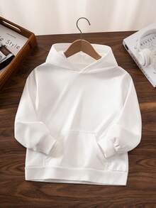 Tween Boy Classic Casual Versatile Solid White Sweatshirt, Suitable For Layering Or Wearing Alone - White - View 1