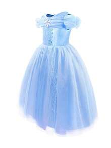 UPORPOR UPORPOR Girls Princess Light Up Dress Up Costume, Blue Glittering Dress For Birthday Party (Battery Not Included)