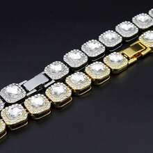 Pulseira quadrada de strass cubana estilo hip hop Miami, 1 peça, para homens e mulheres, adequada para uso diário
