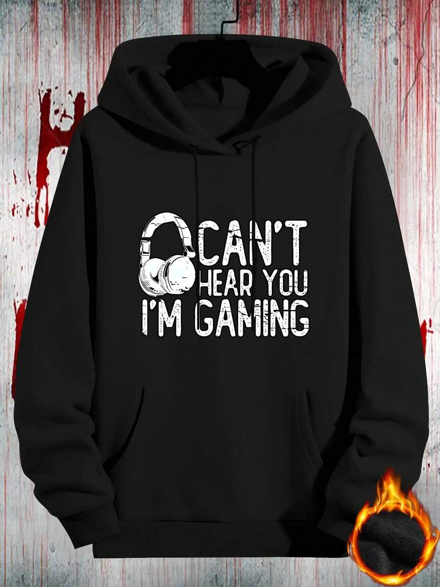 Heavyweight 520g Long Sleeve Hoodie With Cool Headphone Print Graphic, Kangaroo Pocket Streetwear Pullover, Unisex Adult Black S-3XL, Casual Comfortable Sweatshirt - Black - View 1