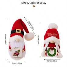 2pcs Christmas Decorations - Knitted Pom Pom Hat, Wooden Plaque Reindeer Figurine - Multicolor - View 3