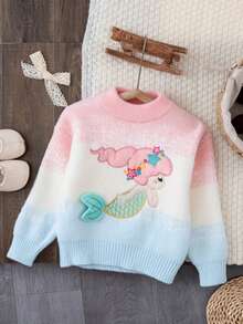 时尚女童可爱美人鱼图案套头毛衣，适合户外活动、度假、露营，是送礼佳品，秋冬季必备。